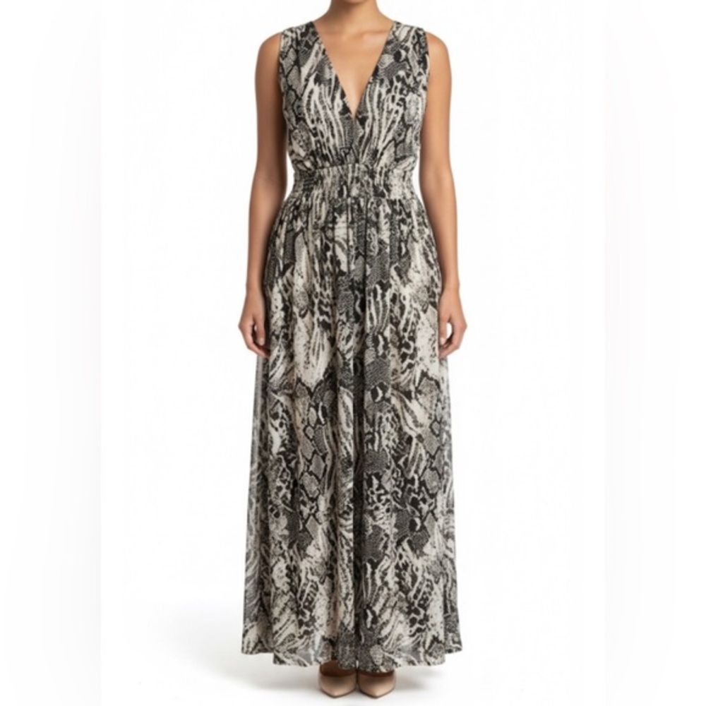 America & Beyond Semi Sheer Snakeskin Maxi Sleeveless Dress S